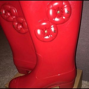 Authentic red Chanel rain boot